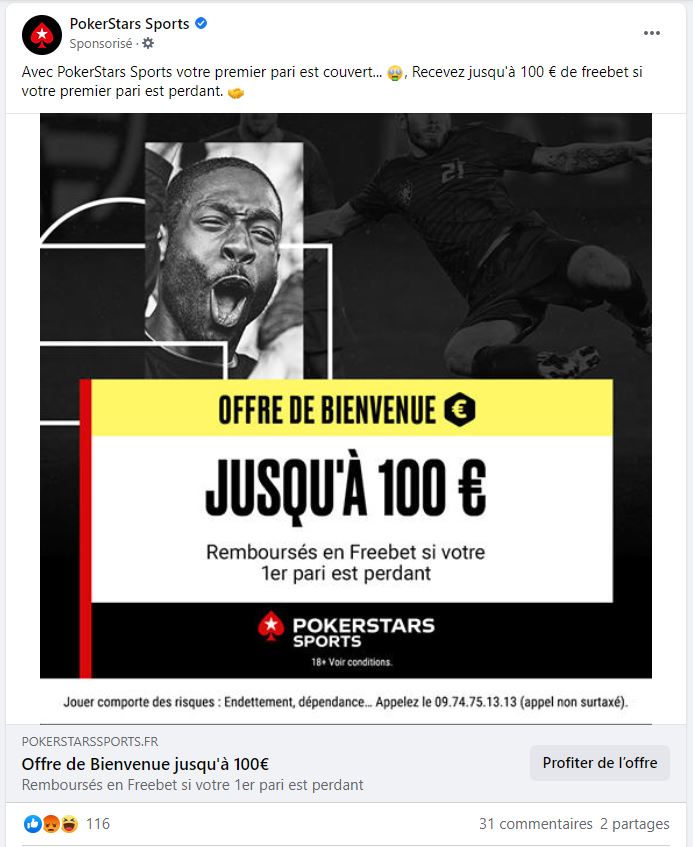 Publicité Facebook de PokerStars visant Richard Solaro.